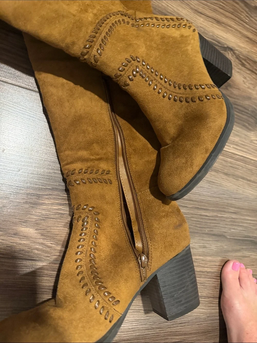 Over-the-Knee Suede Boots in Cognac with Block Heel